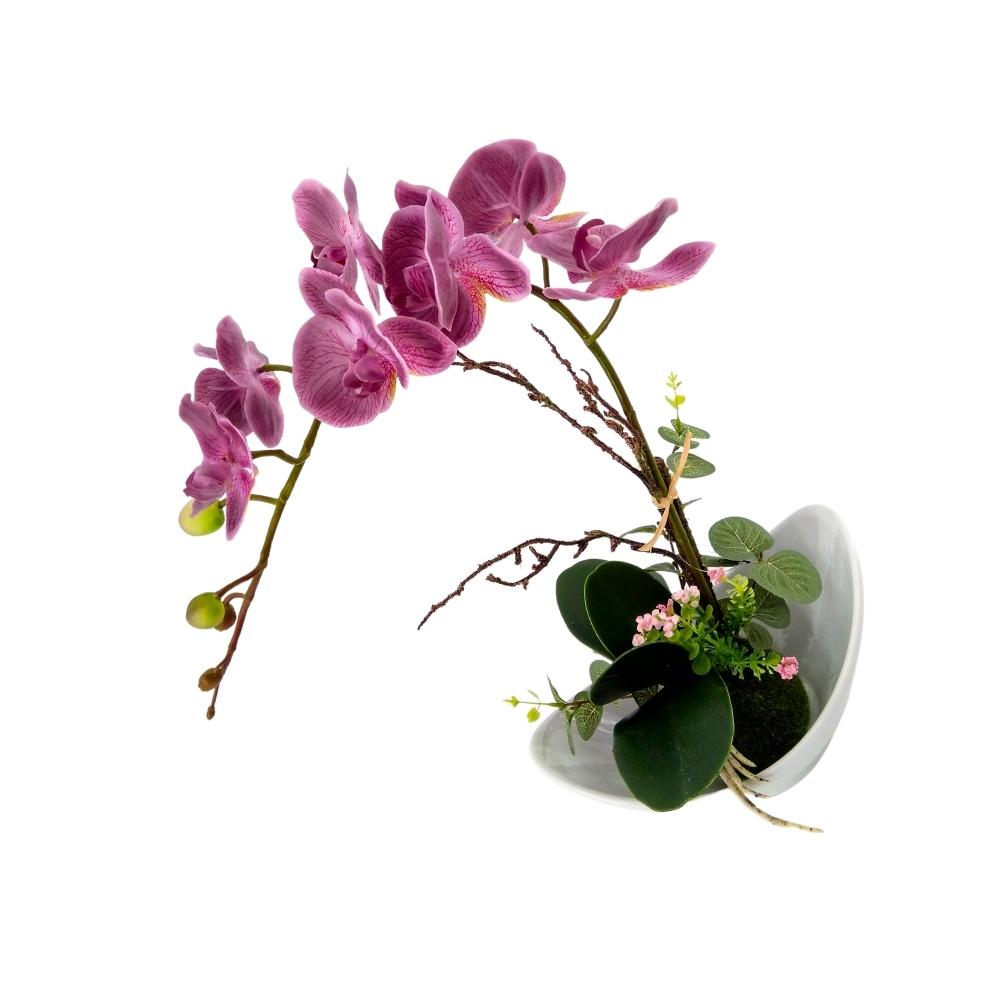 Dark Purple Phalaenopsis Isolated in Vase Artificial Orchid Flowers