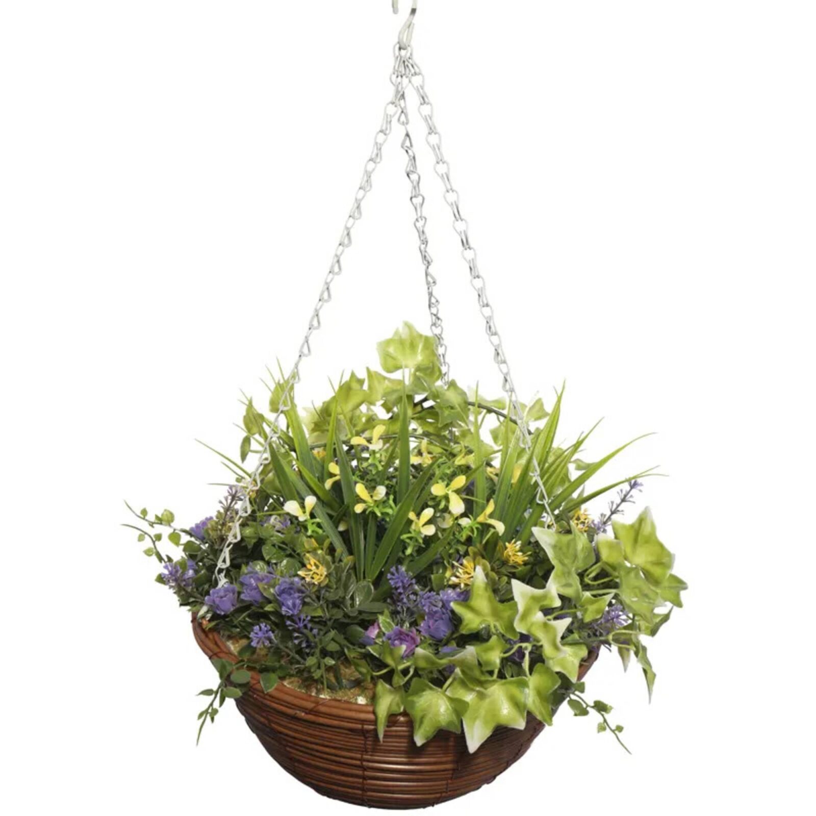 Künstliche Hängeblumen im Korb