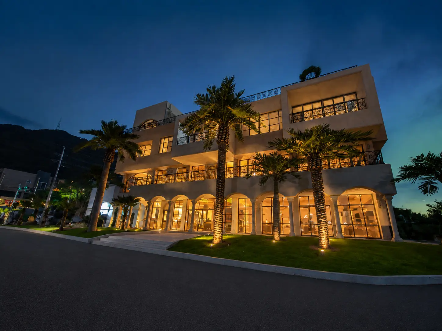 Custom artificial palm trees installed for a hospitality project in Korea