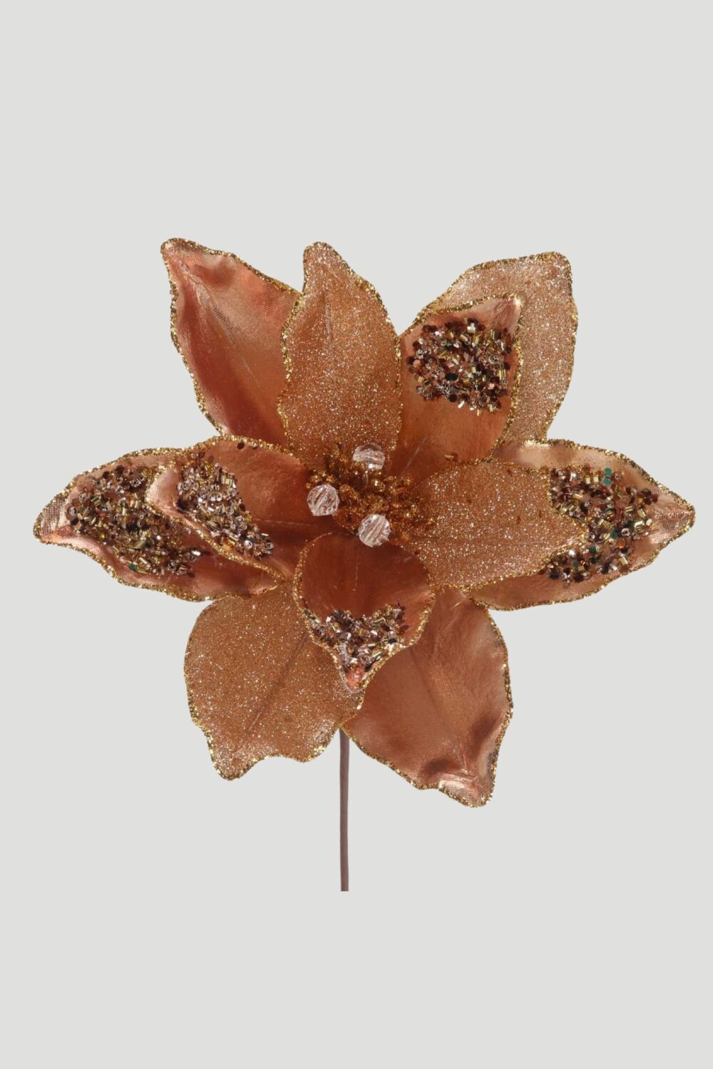 Mocha Glitter Poinsettia Christmas Stem - 11.8''